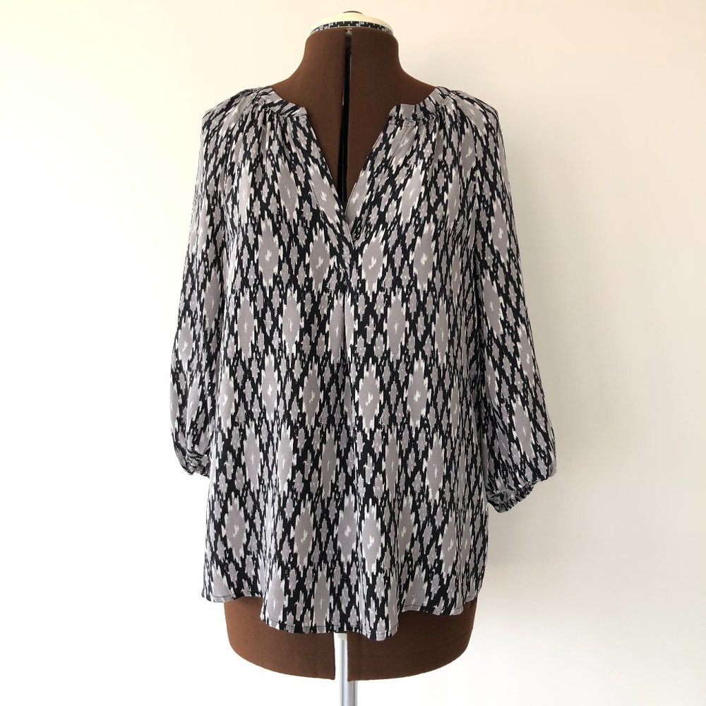 Joie Silk Black and Grey Aztec Print Pullover Top